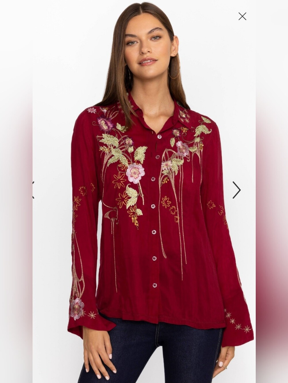 JOHNNY WAS Workshop Vintage Button Down Shirt Maroon Red Size L